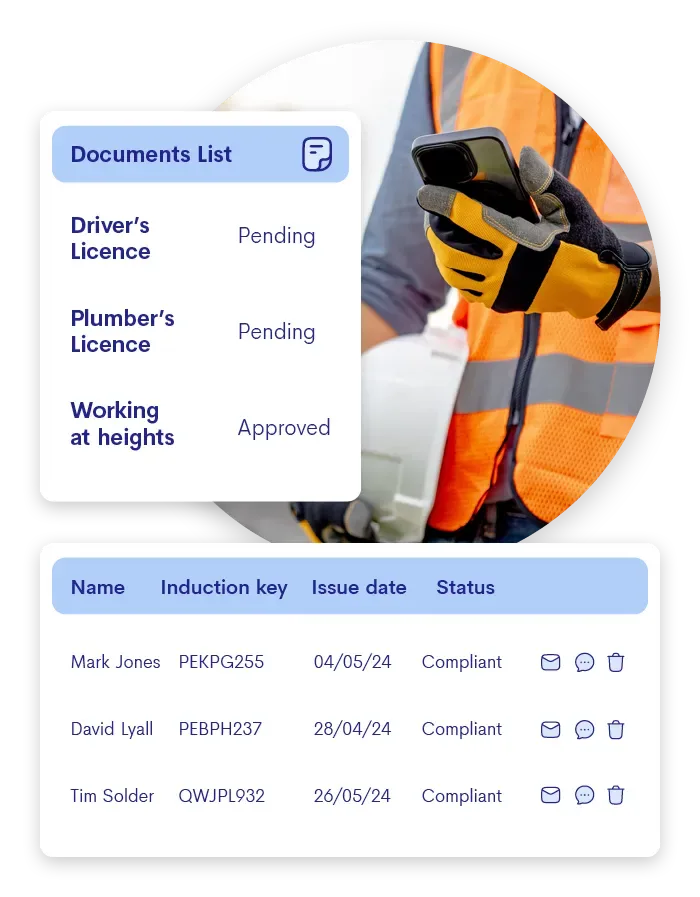 Scheduled contractor compliance report showing registration and document status