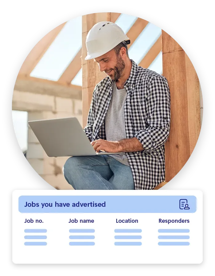 Contractor resource management view showing jobs, invitations and responses