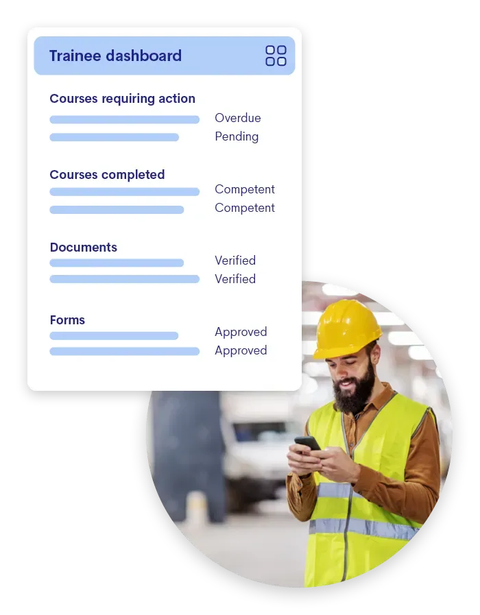 Contractor onboarding portal showing registration and document upload steps