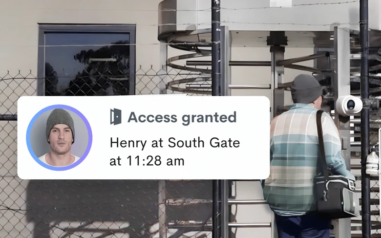 Checkpoints access notification showing a worker granted entry at a site gate