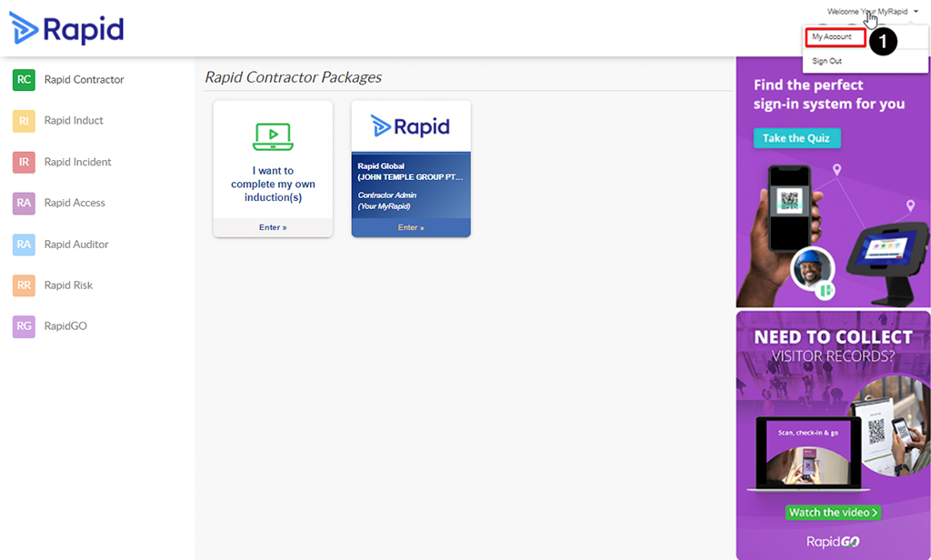 Screen view of MyRapid Portal. 